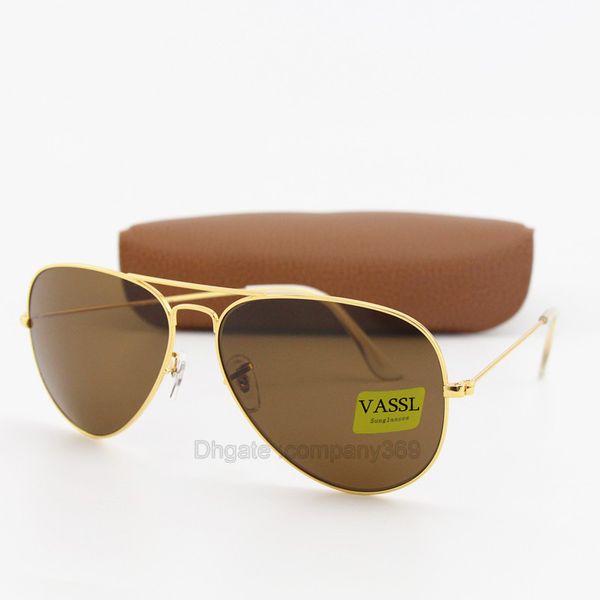 

vassl men women classic pilot sunglasses sun glasses gold frame brown 58mm and 62mm lens eyewear come with box, White;black
