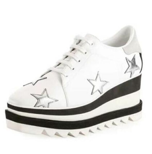 

stella star designer shoes fashion women luxury designer sneaker white black genuine leather silvery glitter stars platform heels shoes 22