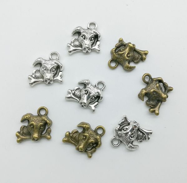 

50pcs/lot a dog eat bone alloy charm pendant retro jewelry diy keychain ancient silver / bronze pendant for bracelet earrings 16x15mm, Bronze;silver