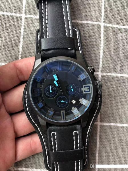 

2019 mens watches sport watches 47mm ferrariquartz watch big dial black watchband leather watch man fashion joker chronograph wristwatch, Slivery;brown