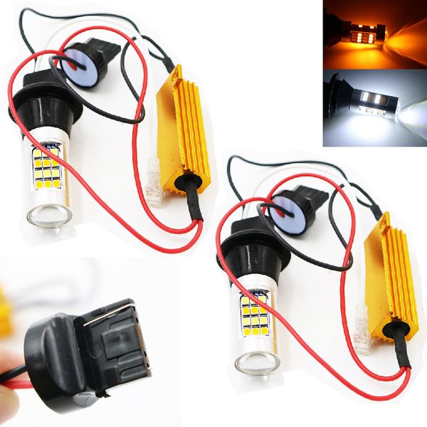 

2x t20 7440 50w 2835 42smd error canbus led drl daytime running lights & front turn signals all in one t20 7440 turn light
