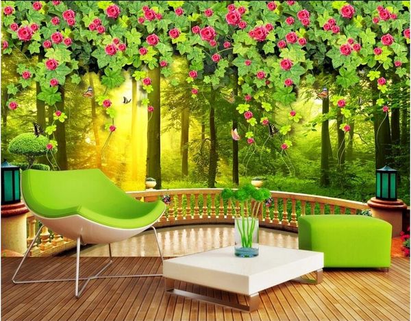 

3d wallpaper custom p mural green woodland landscape vine flower tv background wall home decor wall picture 3d stickers