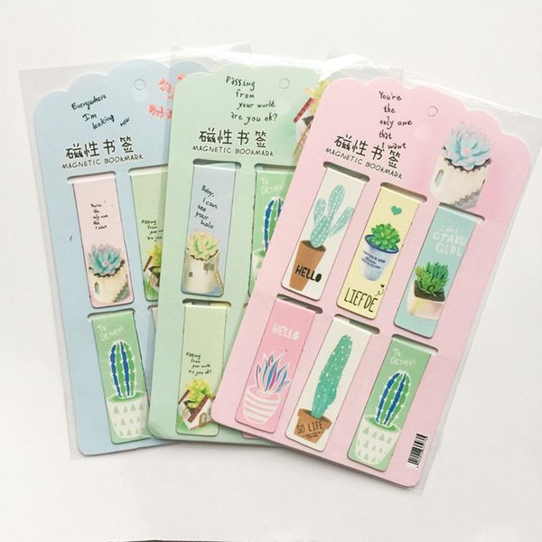 

6pcs /set fresh green plants cactus magnetic bookmarks books marker of page stationery school office supply paper clip gifts