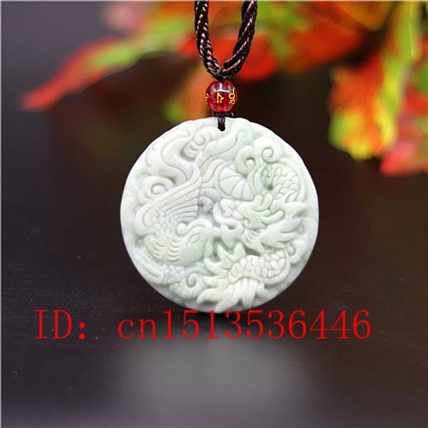 

natural chinese white green jade dragon phoenix pendant necklace charm jewellery carved amulet fashion gifts for women men, Silver