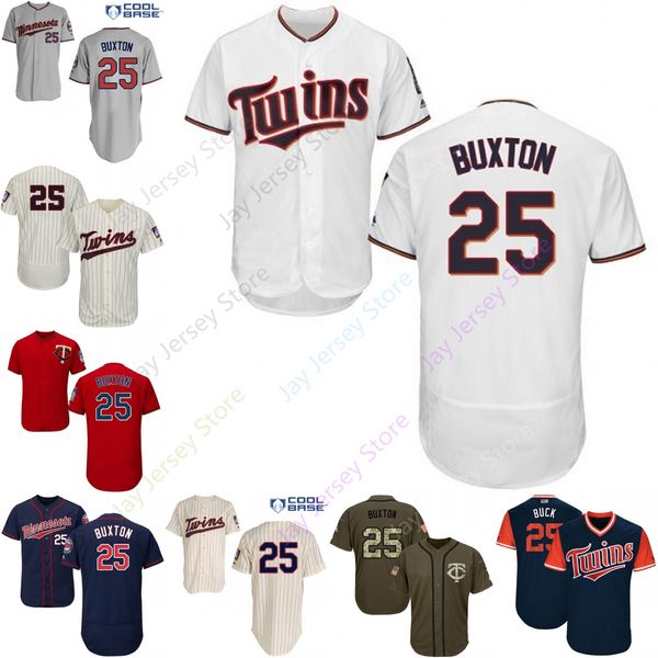 

2019 Minnesota 25 Byron Buxton Jersey Twins Jerseys Cool Base Flexbase Home Away White Black Red Grey Pullover Button Men Women Youth