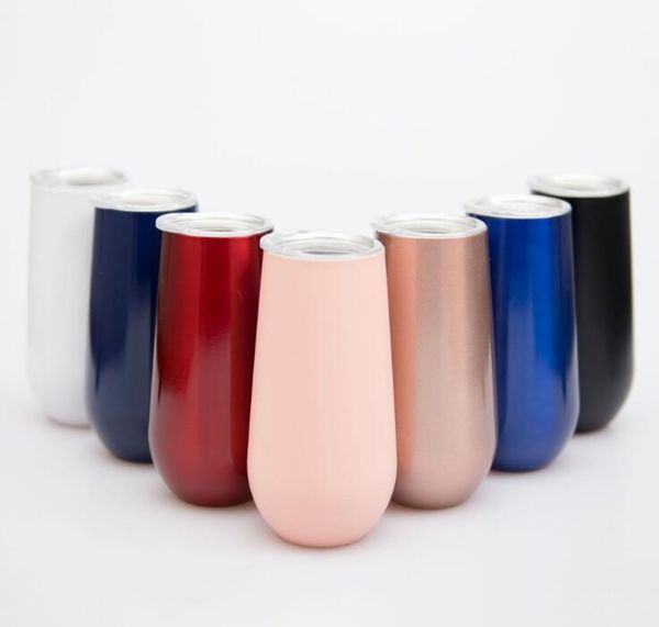 

7colors 6oz flute egg cups wine glasses tumblers stemless rose gold stainless steel double walled vacuum insulated mugs with clear lid