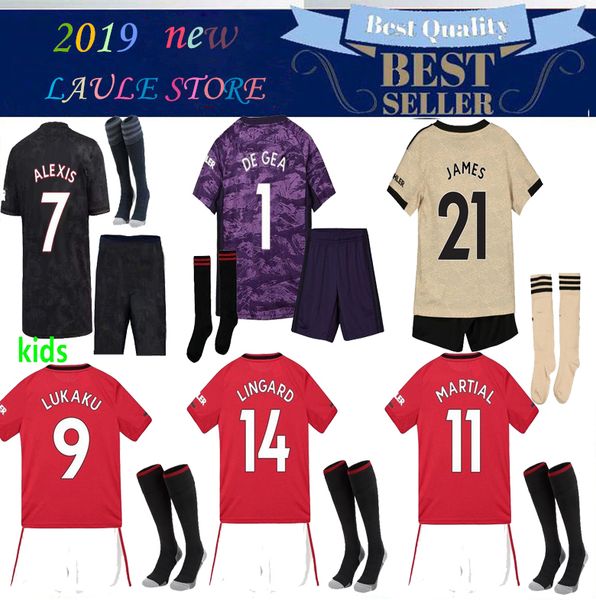 

2020 men kids manchester soccer jersey 19/20 kit pogba alexis lingard kits maillot de foot united football shirt kits with socks, Black
