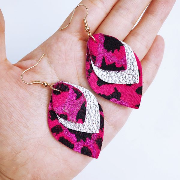 

натуральная кожа серьги для женщин воловьей кожи моделирование три леопарда листьев падение серьги женские зимние ювелирные изделия высокое, Silver