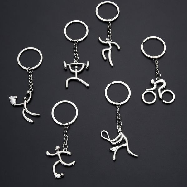 

a variety of creative metal sports logo key chain bicycle running weightlifting football basketball key ring small gifts, Silver
