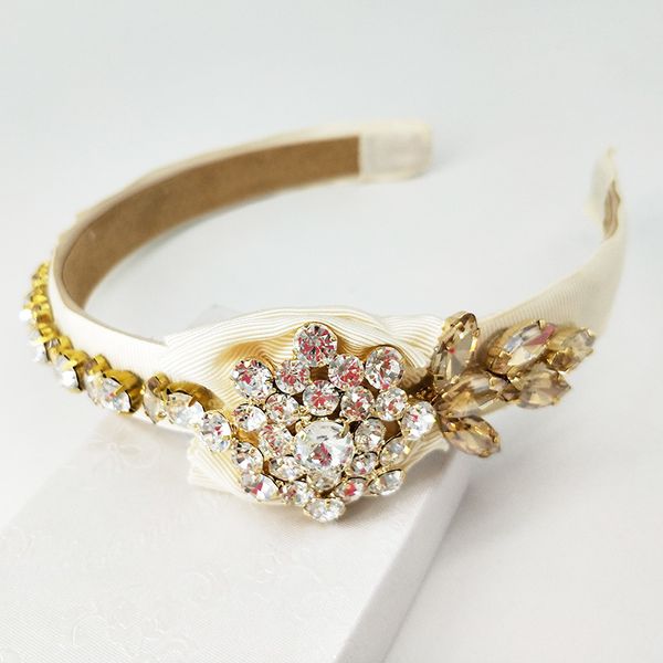 

2019 white rhinestone bow flower hair hoop headband hairband for women girls bezel hair band hair accessories, Golden;white