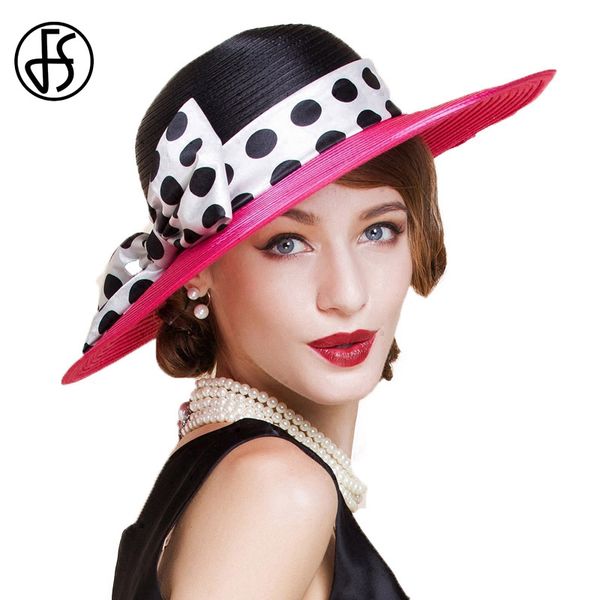 

fs women summer sun hat with dot bowknot wide brim fedora black and rose patchwork luxury wedding hats for ladies elegant cap, Blue;gray