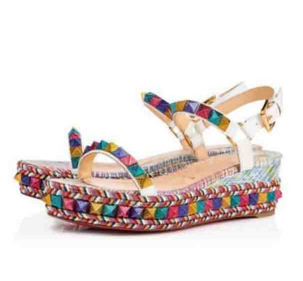 

2020 comfortable summer ss18 red bottom pyraclou lady high heels women wedge ankle strap stud & pearls sandals party dress wedding eu35-42, Black