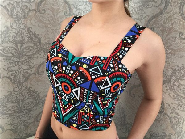 

Sexy Crop Top Floral Bustier Cropped Feminino Women Tanks Top Fitness Strappy Bra Plaid Tank Top Female Camis Short Vest