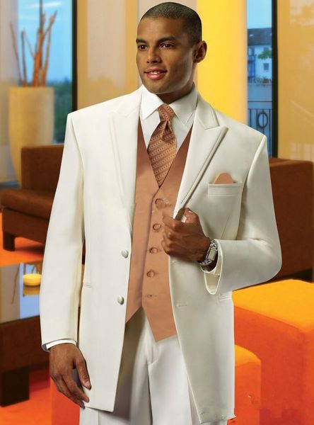 

new ivory two buttons peak lapel groom tuxedos men wedding suits man suit (jacket+pants+vest+tie) 4195, Black;gray
