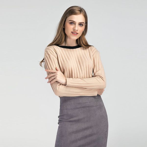 

новая зима вскользь вязаная женщины свитер досуг черный o-образным вырезом с длинными рукавами pit strip backless моды свитер kw-172036, Black;gray