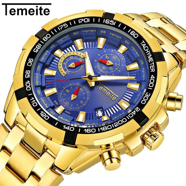 

men fashion sport quartz clock mens chronograph watches brand temeite luxury steel business waterproof watch relogio masculino, Slivery;brown