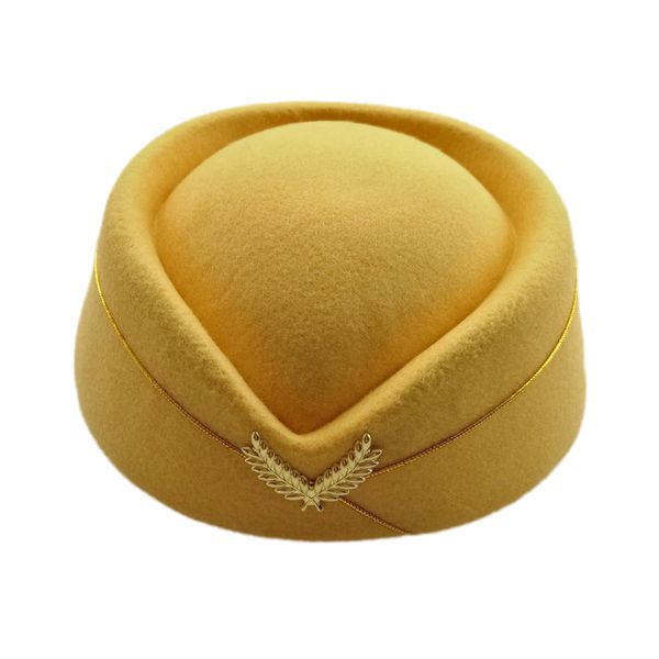 

2019 new elegant wool felt pillbox air hostesses girls beret hat base cap airline stewardess formal uniform hat caps, Blue;gray
