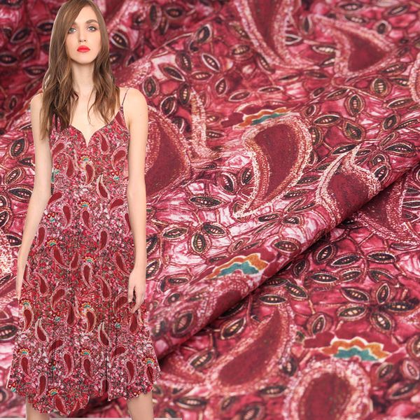 

19 summer paisley digital print crepe de chine brand fabric dress 114cm width 16momme fashion cloth diy seiwng ing, Black;white