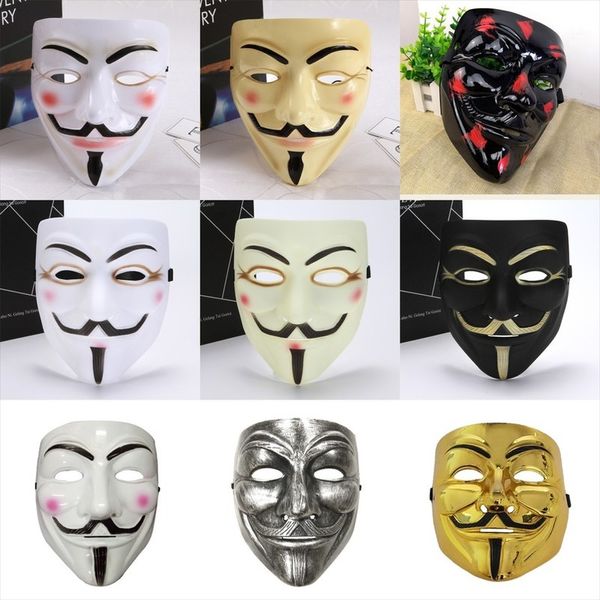 

10 лот многоцветный v для vendetta маски косплей аксессуары anonymous фильм halloween masquerade партии horror тип маски, Silver