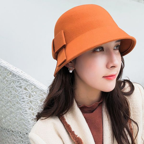 

100% wool mother gift lady grade banquet formal hats women winter pure wool felt bowknow fedora hat, Blue;gray