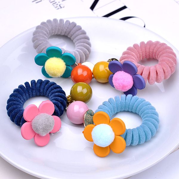 

60pcs/lot diy simple multi plush flower telephone ring rubber band elasticity traceless hair bands styling tool accessory ha1685, Brown