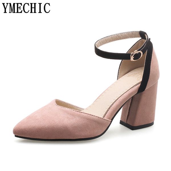

ymechic female summer ankle strap block chunky high heels shoes casual party plus size womens lady pumps pink army green, Black
