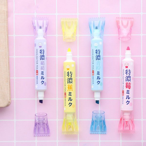 

6 colors highlight pens desig of candy shape double headed fluorescent pen for painting sketching album art supply, Black;red