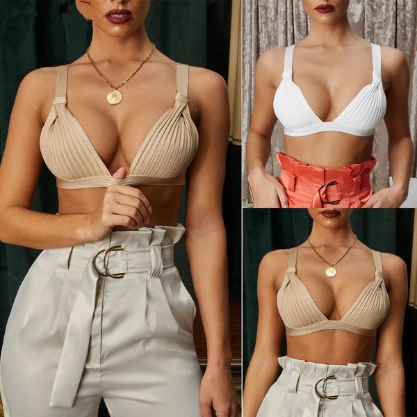

summer fashion womens tank bustier bra vest crop bralette blouse clothes spaghetti strap solid soft underwear 1pcs, Black;white