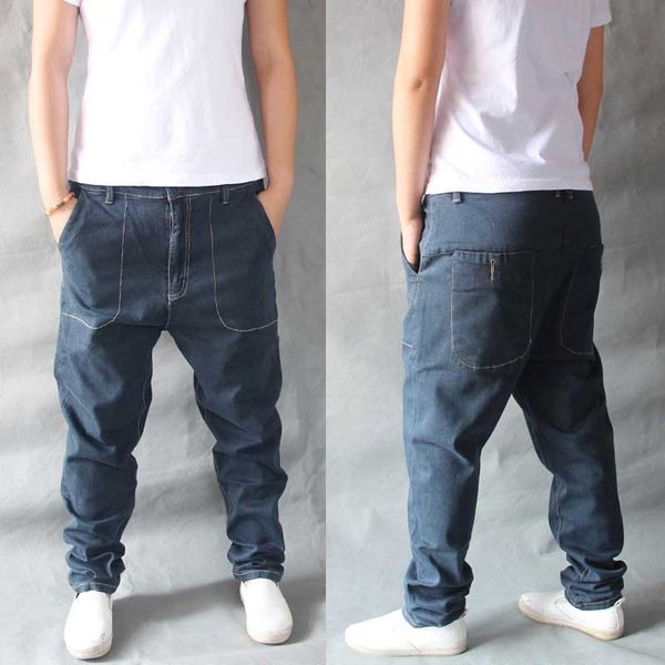 

fashion hip hop jeans men casual denim harem pants korean style tappered trousers loose baggy joggers jeans man clothes, Blue