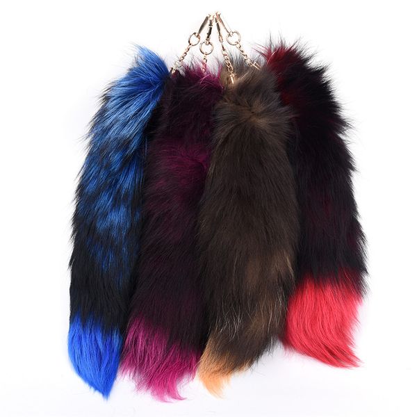 

fox tail fur tassel key chain bag tag strap car keychain pompom charm pendant silver buckle phone keyring woman gfit 4 colors