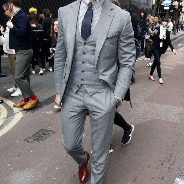 

handsome mens tweed wedding tuxedos 3 pieces peaked lapel groom wear man formal business pants suits(jacket+vest+pants), Black;gray