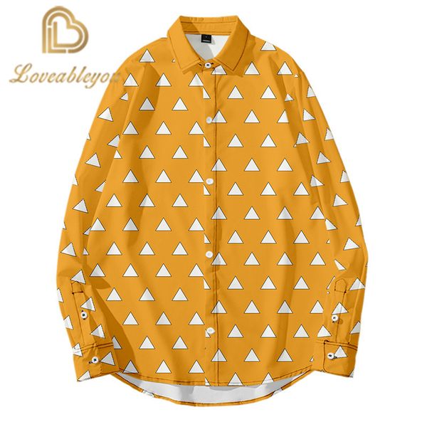 

2020 demon slayer autumn men slim print long sleeve shirts fashion party holiday casual flower shirt homme plus, White;black
