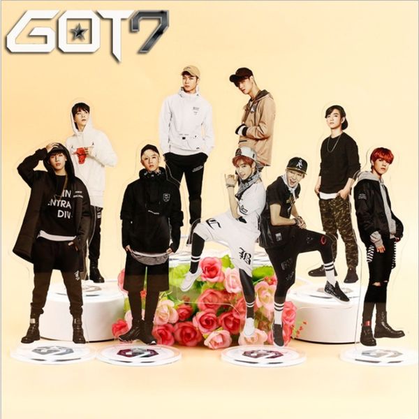 

kpop got7 members acrylic standee action figure doll jackson jb mark jinyoung 21cm standing action table decor, Blue;slivery