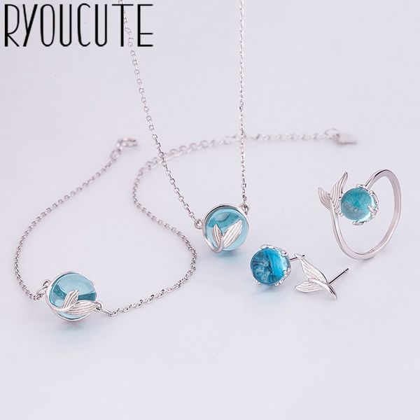 

мода свадебные ювелирные наборы стерлингового серебра 925 mermaid tail ожерелья серьги для женщин, Silver