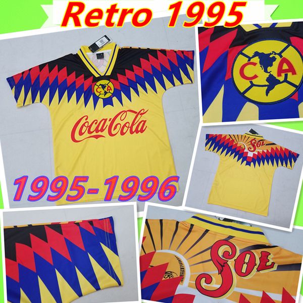 

Retro 1995 1996 america mexico club league ca occer jer ey vintage cami eta de futbol home yellow 95 96 liga mx football hirt, Black;yellow