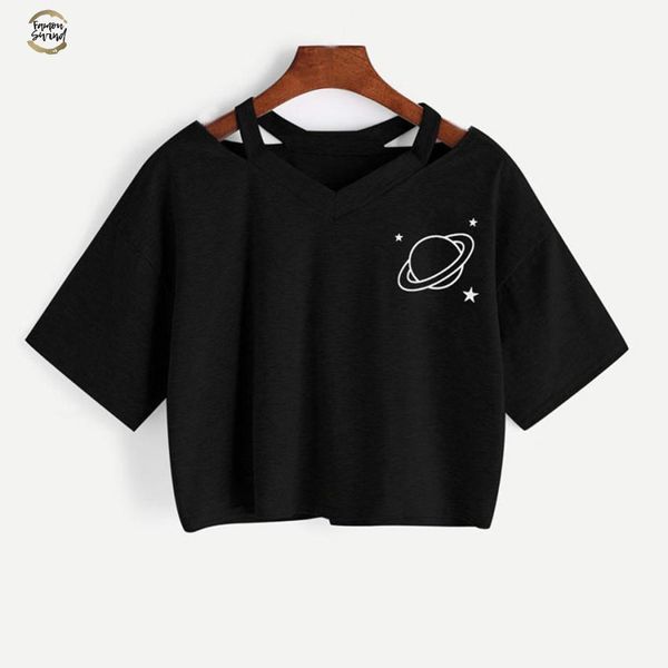 

casual planet printed tank short sleeve crop t shirt summer for women ap26, White