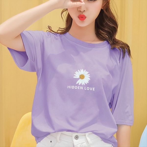 

season 2020 little daisy short-sleeved t-shirt women loose ins fashionable purple half-sleeve season 2020 little daisy short-sleeved t-shirt, White