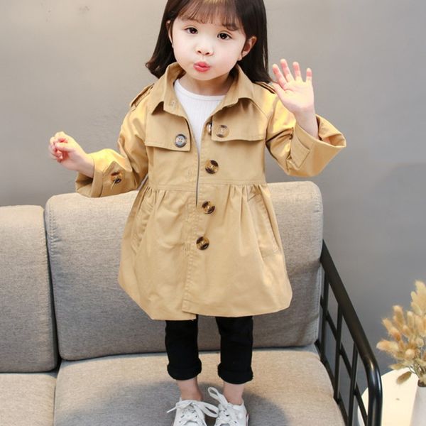 

детские девушки пальто весна осень длинным рукавом turn down воротник цвета верхняя одежда мода милые дети outfit корейский стиль, Blue;gray