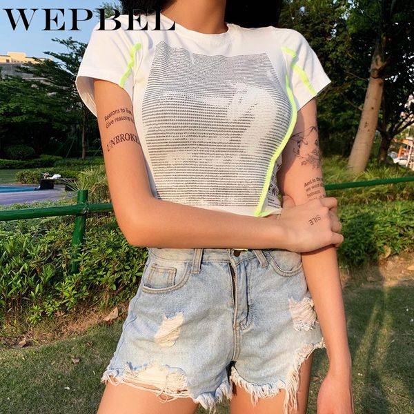 

wepbel women t shirt summer new ins unicorn irregular t-shirt fashion print street t-shirt tee top, White