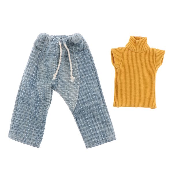 

1/6 girl dolls yellow sweater & patchwork jeans pants for bjd sd xinyi licca doll clothes accessories