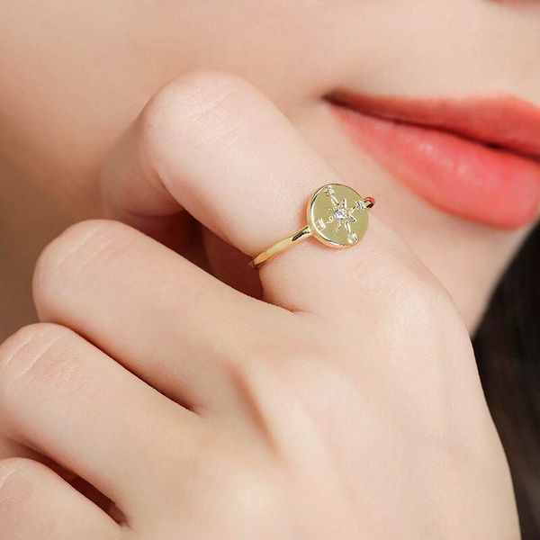 

wtltc bohemia gold north star stacking rings for women dainty signet coin thumb ring thin polaris cz rings fashion femme jewelry, Golden;silver