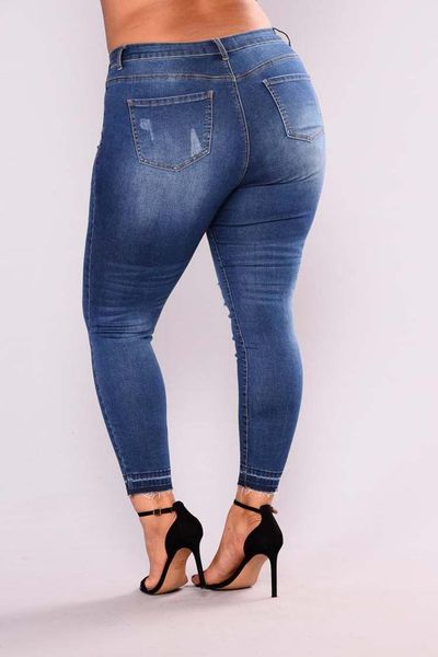 

5xl 6xl 7xl plus size blue jeans women high waist stretch skinny jeans summer ladies casual hole denim push up pencil pants