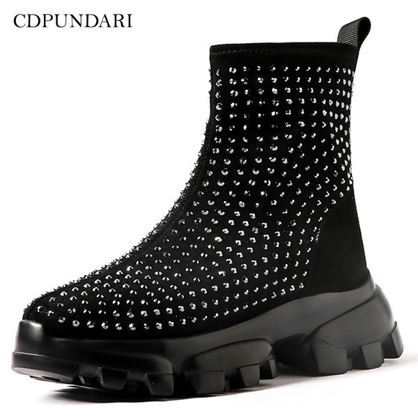 

cdpundari 2020 black ankle boots for women platform boots ladies winter sneaker shoes woman