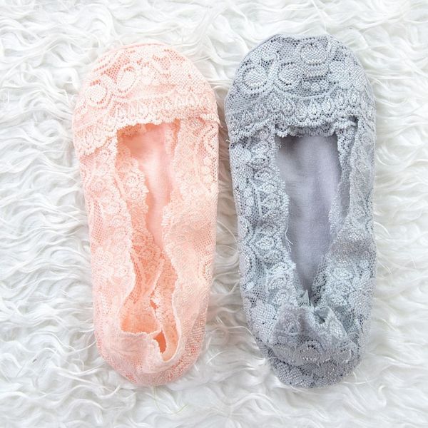 

2k7g5 ice silk 360 silicone silicone cotton bottom invisible boat socks anti-slip anti-friction lace boat socks ladies summer four-leaf gras, Pink;yellow