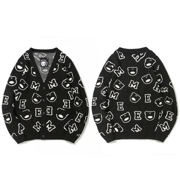 

men v-neck cardigan sweater tide card jacket spring autumn dong style panda jacquard knit shirt influx large size casual sweater, White;black