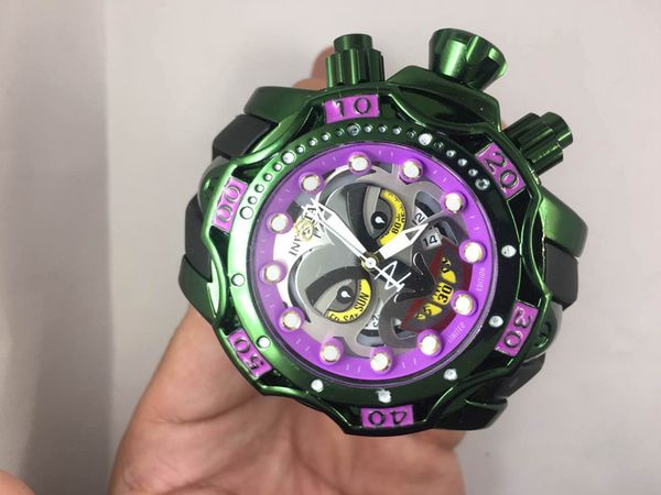 

dc comics joker men's invicta watch big dail 52mm stainless steel silicone strap swiss chronograph quartz wristwatch clock, Slivery;brown