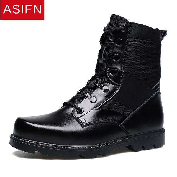 

asifn men boots winter men's safety shoes europe the united states leather male tooling casual wild the army, Black