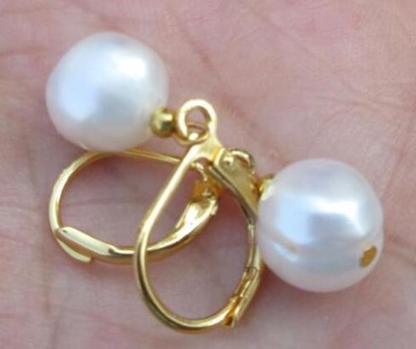 

gran 9,5-10mm blanco souths ea perla criolla pendientes 14 k, Silver