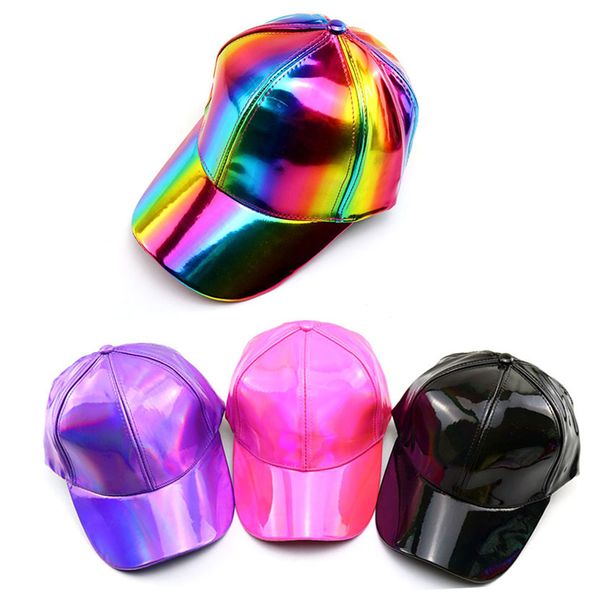 

fashion women solid color hip hop pu laser baseball cap casual adjustable shining punk snapback hats outdoor peaked cap, Blue;gray