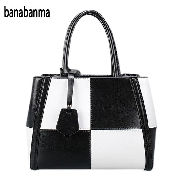 

banabanma women fashion cowhide color patchwork handbag lady shoulder bag satchel tote purse messenger christmas gifts zk30
